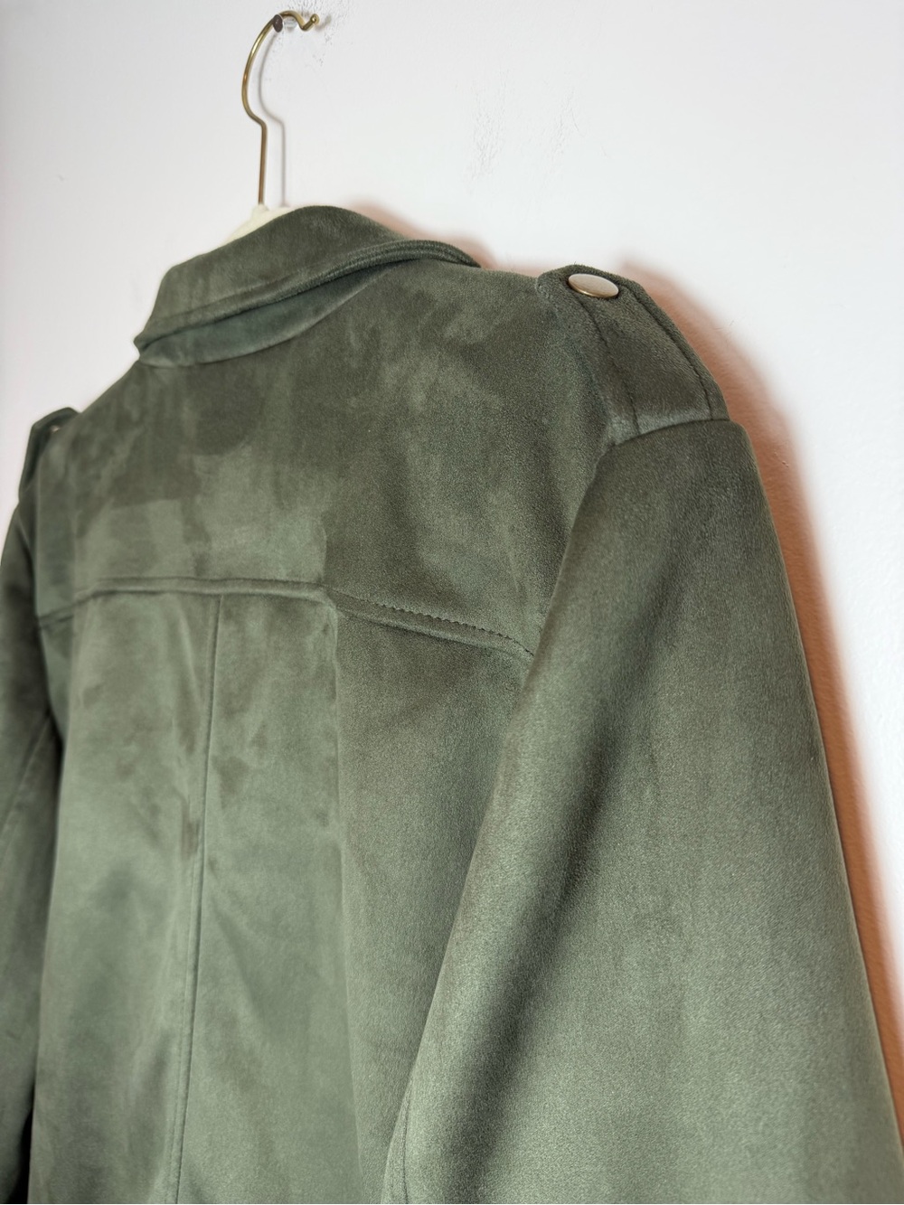 Banana Republic Factory Olive Green Suede Moto Jacket with Gold Hardware XL - Picture 5 of 9